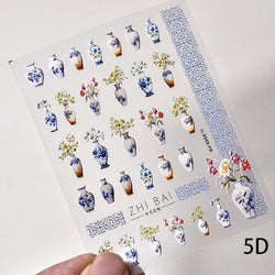 Red Plum Blossom Flower Chinese 3D Self Adhesive Nail Art Decoration Stickers Cheongsam Iris Lily Lotus Vase 5D Manicure Decals (ONLINE ORDER ONLY)