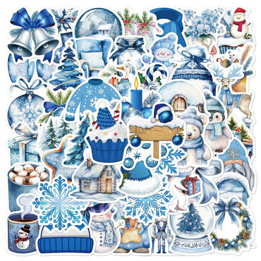 10/50PCS Cute Blue Winter Christmas Decoration Stickers Aesthetic Decals DIY Refrigerator Phone Laptop Luggage Car Sticker Toy (Online Order Only)