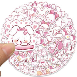 50pcs Cute Cartoon Pink Rabbits Stickers Pack For Skateboard Luggage Laptop Guitar Waterproof Graffiti Bicycle Phone Decals (ONLINE ORDER ONLY)