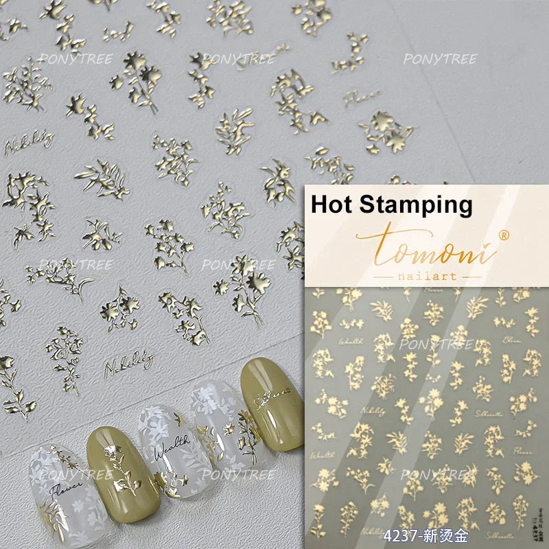 Embroidered Butterfly Flower Colourful Gradient Morning Glory Leaves Self Adhesive Nail Art Stickers Rhinestone Manicure Decals (ONLINE ORDER ONLY)