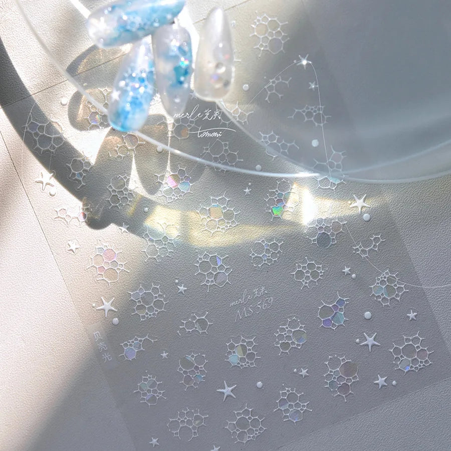 Summer Beach Ocean Water Ripples Flash Star Shell Starfish Conch Seasnail Soft Relief Decoration Nail Art Sticker Manicure Decal (ONLINE ORDER ONLY)