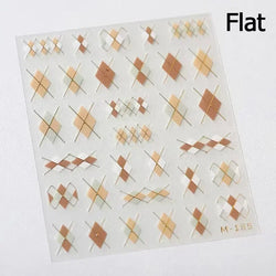 Geometric French Style Colorful Square Grid Rhombus Line Stripe Bowknot 3D Self Adhesive Nail Art Stickers Shiny Manicure Decals (ONLINE ORDER ONLY)