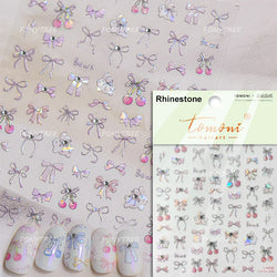 Shiny Pink Silver Gold Bowknot Tie Line Mini Delicate 3D 5D Self Adhesive Nail Art Stickers Embossment Rhinestone Manicure Decal (Online Order Only)