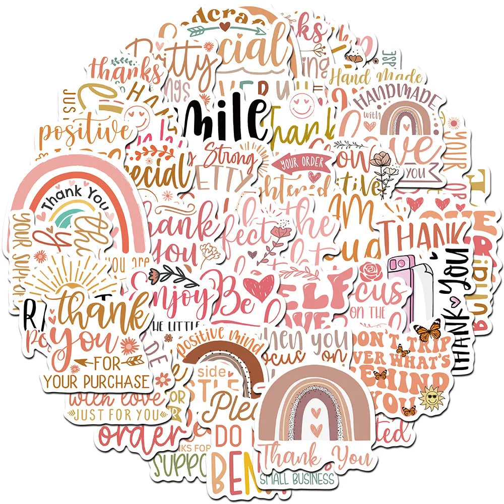 Boho Thank You Gratitude Stickers for Suitcase, Skateboard, Laptop, Luggage, Phone, Car - 10/30/50pcs Decals (ONLINE ORDER ONLY)