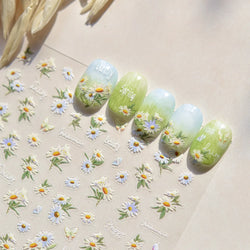 Rural Style White Daisy Flower Butterfly Small Wildflowers 5D Soft Embossed Relief Adhesive Nail Art Stickers 3D Manicure Decals (ONLINE ORDER ONLY)