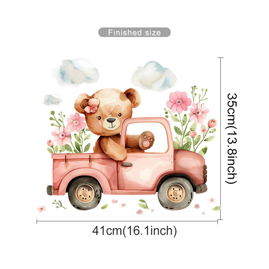 Cartoon Bear Flower Wall Stickers for Kids Room Decor (Online Order Only)