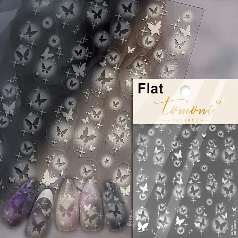 Charming Golden Gradient Shiny Rhinestone Jelly Butterfly Flower Petal Bowknot 3D Self Adhesive Nail Art Sticker Manicure Decals (ONLINE ORDER ONLY)