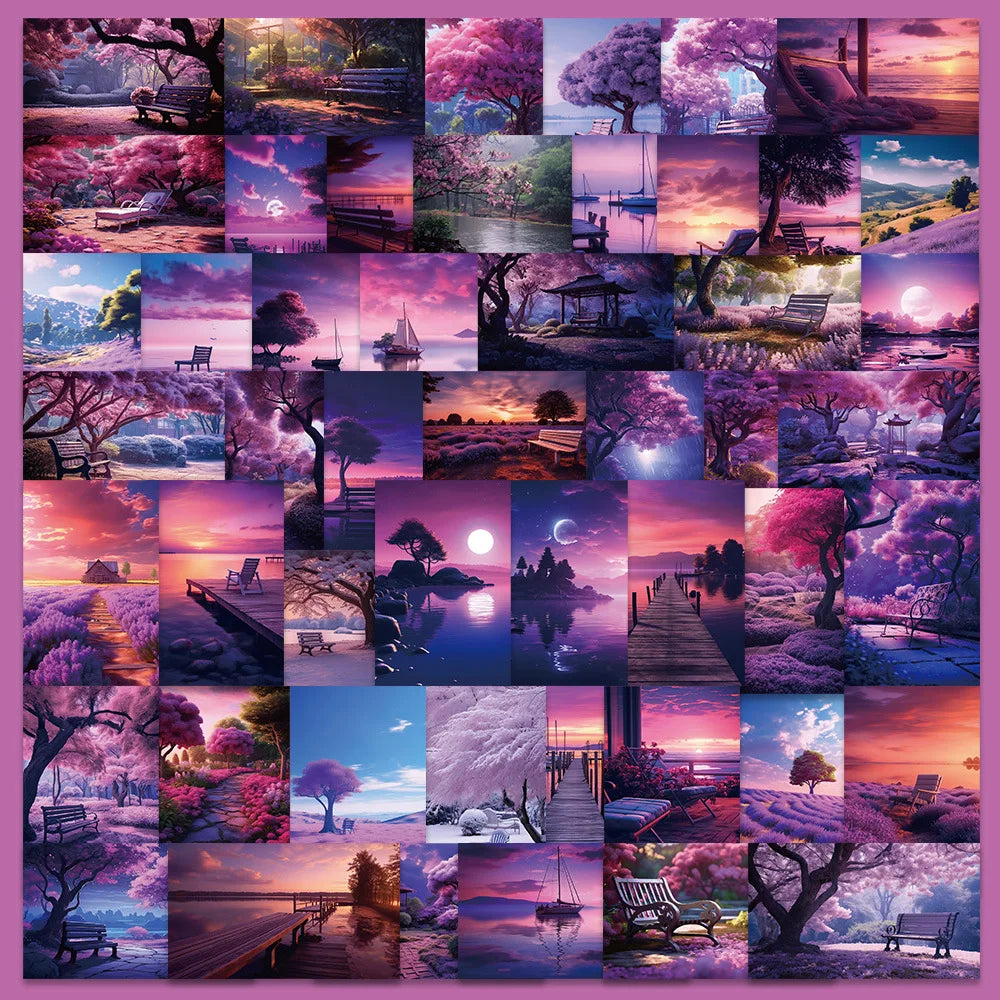 50pcs Purple Fantasy Graffiti Stickers for Helmets, Walls, DIY Decor Wholesale (Online Order Only)