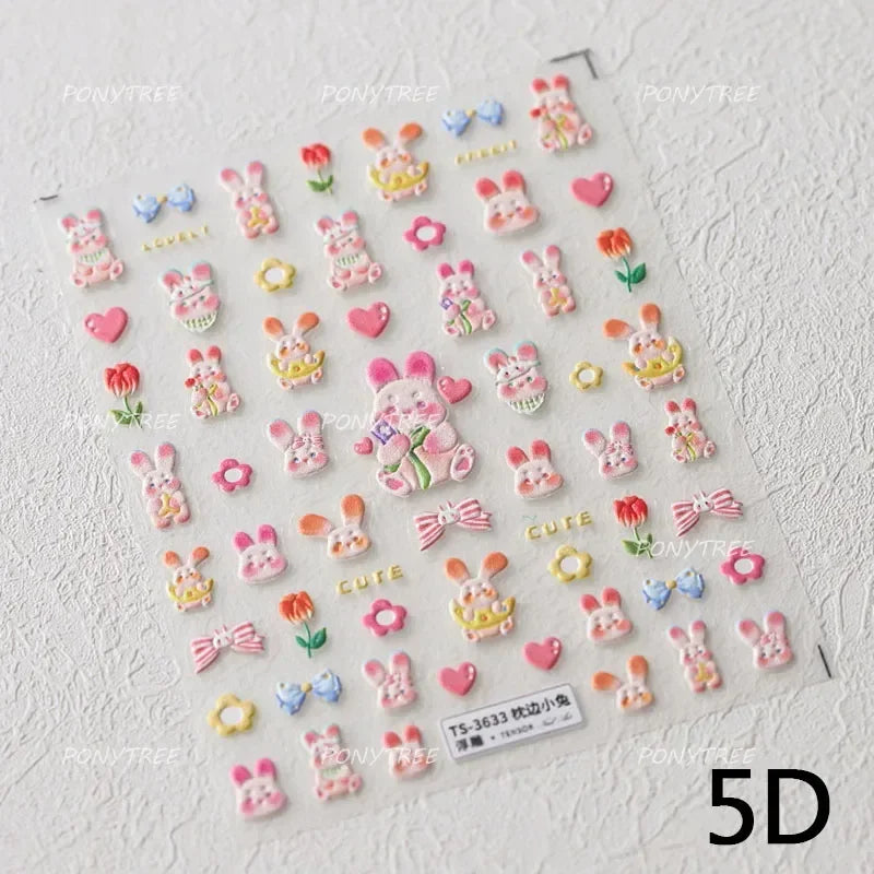 Dreamy White Lace Bowknot Purple Pink Gradual Tulip Flower Butterfly Garden Relief Adhesive Nail Art Stickers Manicure Decals (Online Order Only)