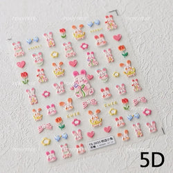 Dreamy White Lace Bowknot Purple Pink Gradual Tulip Flower Butterfly Garden Relief Adhesive Nail Art Stickers Manicure Decals (Online Order Only)