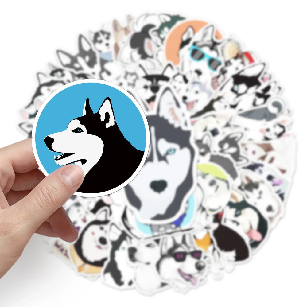 50Pcs Husky Cartoon Waterproof Vinyl Stickers for Skateboard Snowboard (ONLINE ORDER ONLY)