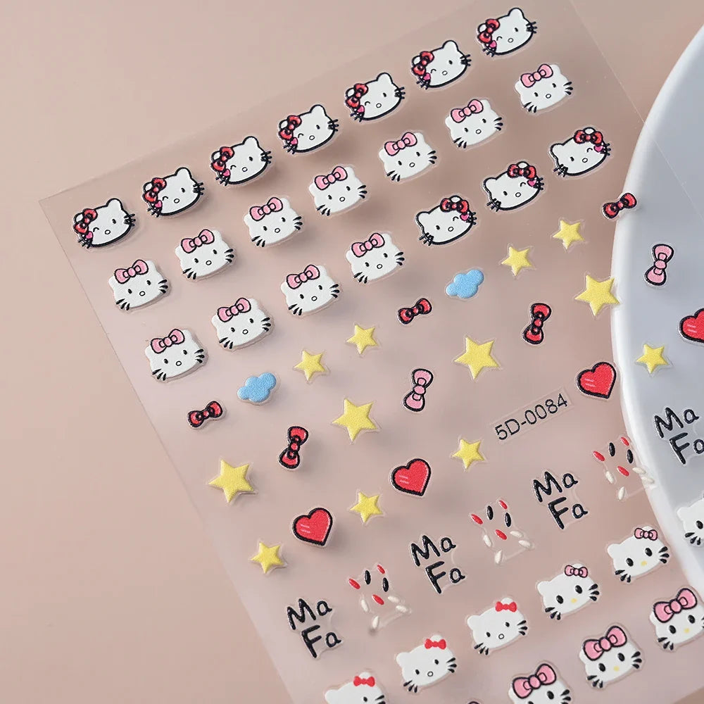 1pc 5D Pink/Black Hello Kitty Nail Art Stickers Anime Cartoon Japanese Cartoon KT Cat Manicure Decal Luxury DIY Nail Accessories (ONLINE ORDER ONLY)