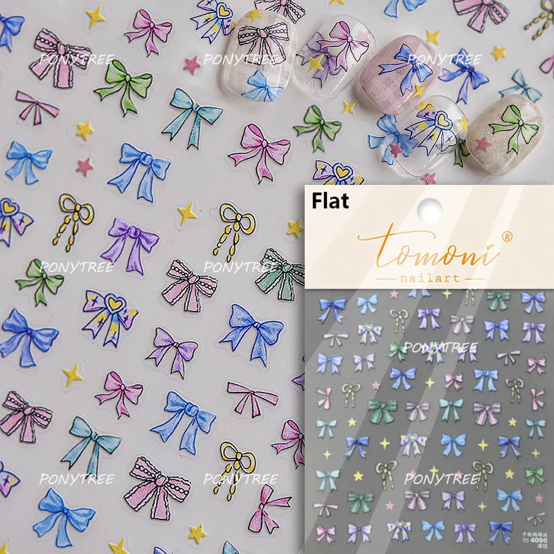 Dreamy Shiny Bowknot Ribbon Lace Delicate Tie Charming 5D Nail Art Decoration Sticker Self Adhesive Manicure Decal DIY Wholesale (ONLINE ORDER ONLY)