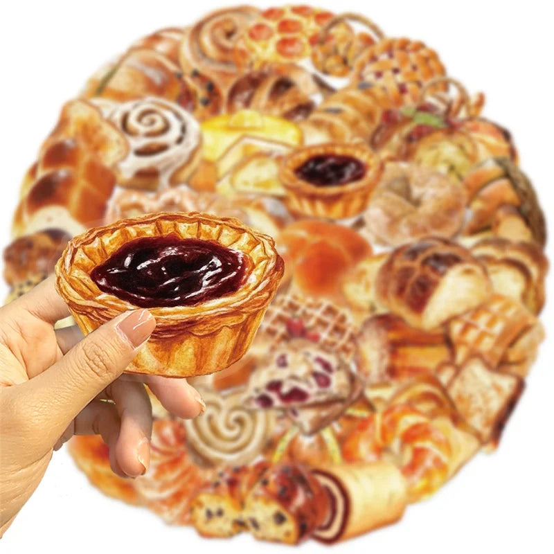 50PCS Kawaii Bread PET Sticky Sticker Aesthetic Korean Stationery DIY Decoration Scrapbooking School Supplies for Kids (Online Order Only)