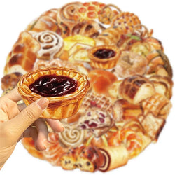 50PCS Kawaii Bread PET Sticky Sticker Aesthetic Korean Stationery DIY Decoration Scrapbooking School Supplies for Kids (Online Order Only)