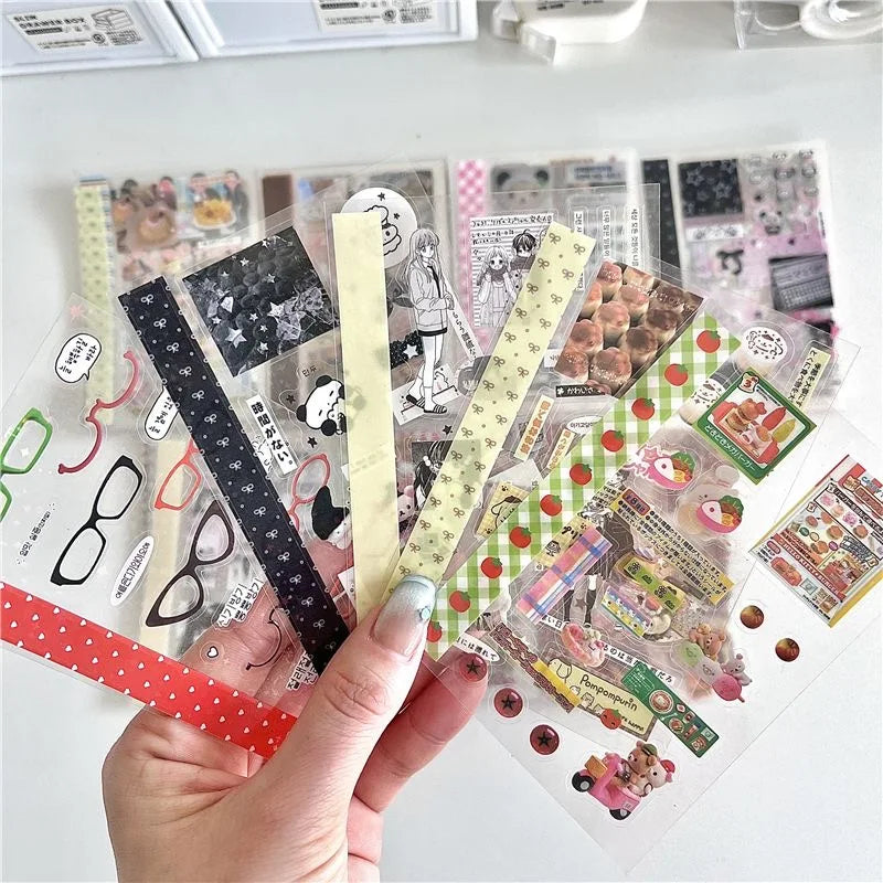 18Pc Set Japanese Y2K Cute Sticker Double Transparent Die cut Sticker Journal Handbook Scrapbooking Decoration Sticker Kids Gift (ONLINE ORDER ONLY)