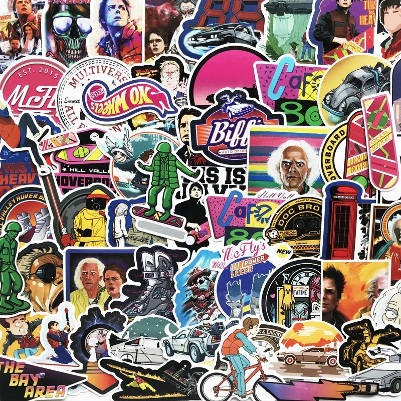 55pcs Back To The Future Sticker Pack for Luggage, Water Bottles, Laptops, Phones, Scooters, and More (ONLINE ORDER ONLY)