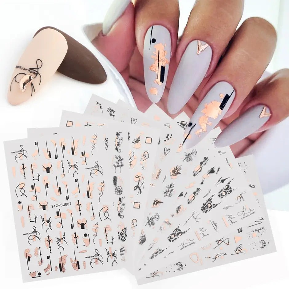 18pcs Nail Stickers Set Mixed Designs 3D Holographic Laser Abstract Stripes Flower Leaf Decals Nail Sliders Manicure Decorations (ONLINE ORDER ONLY)