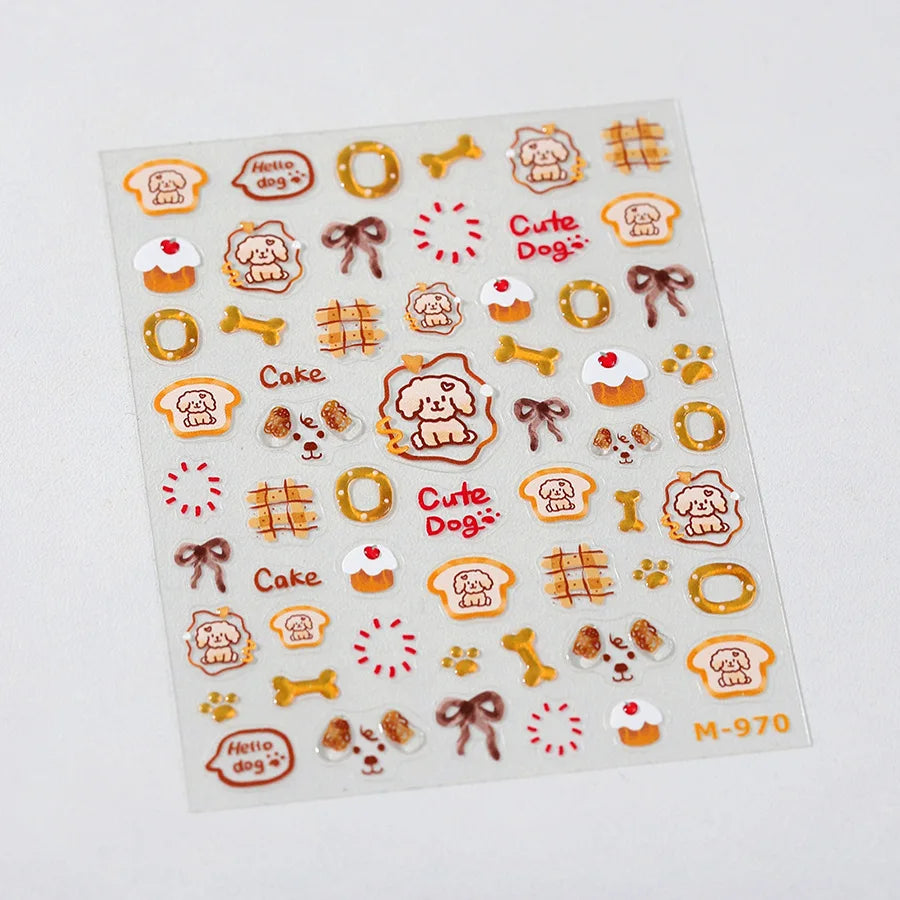 Lovely Dog Bone Bowknot Bread Graffiti Cake Cherry 3D Line Paw Adhesive Nail Art Stickers Cute Cartoon Manicure Decals Wholesale (ONLINE ORDER ONLY)