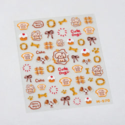 Lovely Dog Bone Bowknot Bread Graffiti Cake Cherry 3D Line Paw Adhesive Nail Art Stickers Cute Cartoon Manicure Decals Wholesale (ONLINE ORDER ONLY)