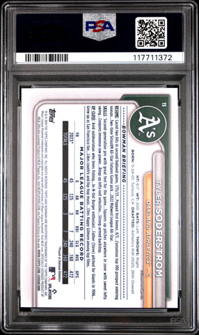 Graded 2024 Topps Bowman Tyler Soderstrom #15 Rookie RC Baseball Card PSA 10 Gem Mint (ONLINE ORDER ONLY)