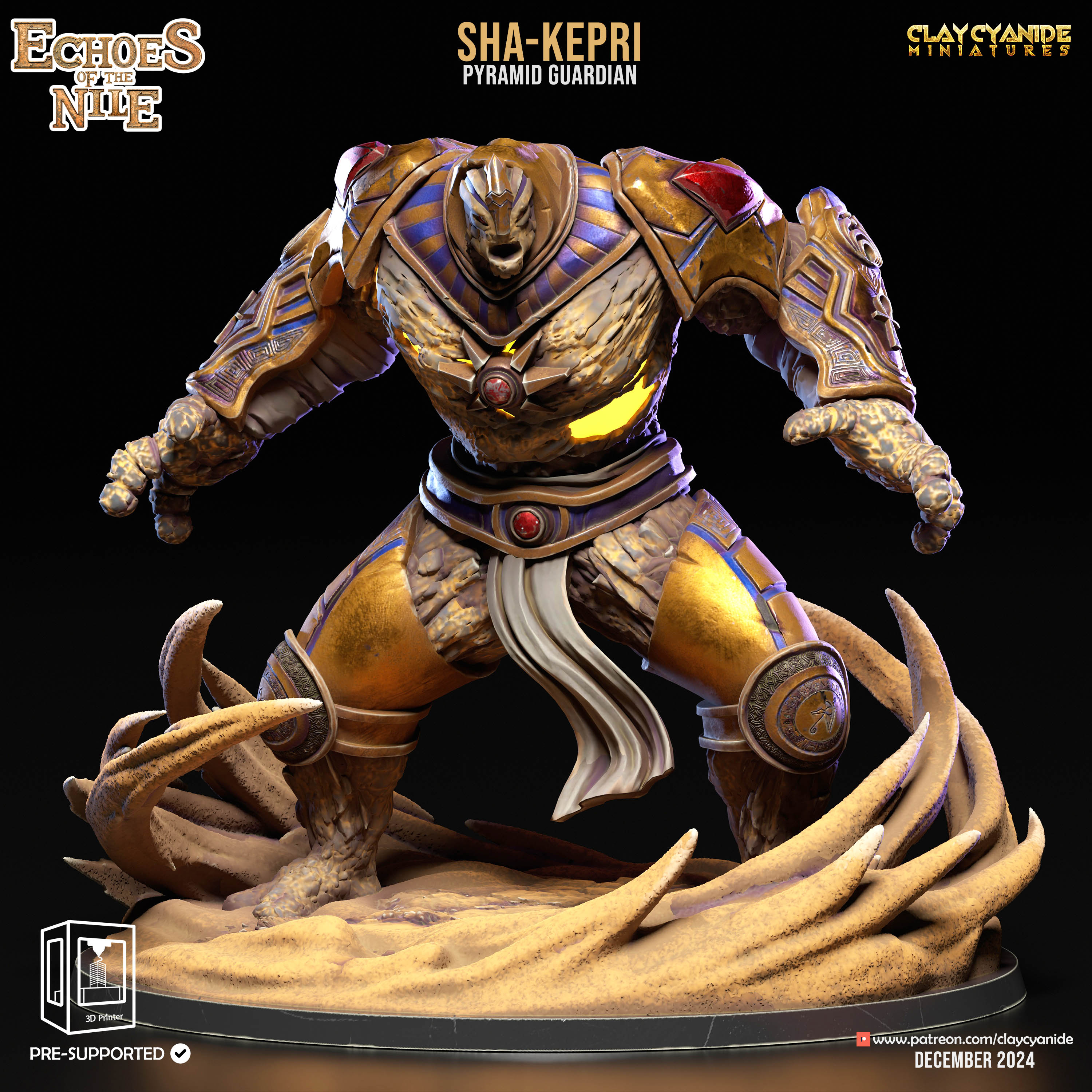 3D Printed Clay Cyanide Sha-Kepri Pyramid Guardian Echoes of the Nile 28 32 mm D&D (Online Only)