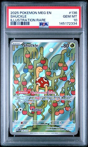 Graded 2025 PKM MEG EN Shuckle #136 Illustration Rare Trading Card Game PSA 10 Gem Mint