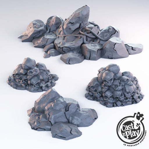 3D Printed Cast n Play - Skulls and Rock Piles 28mm 32mm D&D (Online Only)