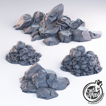 3D Printed Cast n Play - Skulls and Rock Piles 28mm 32mm D&D (Online Only)