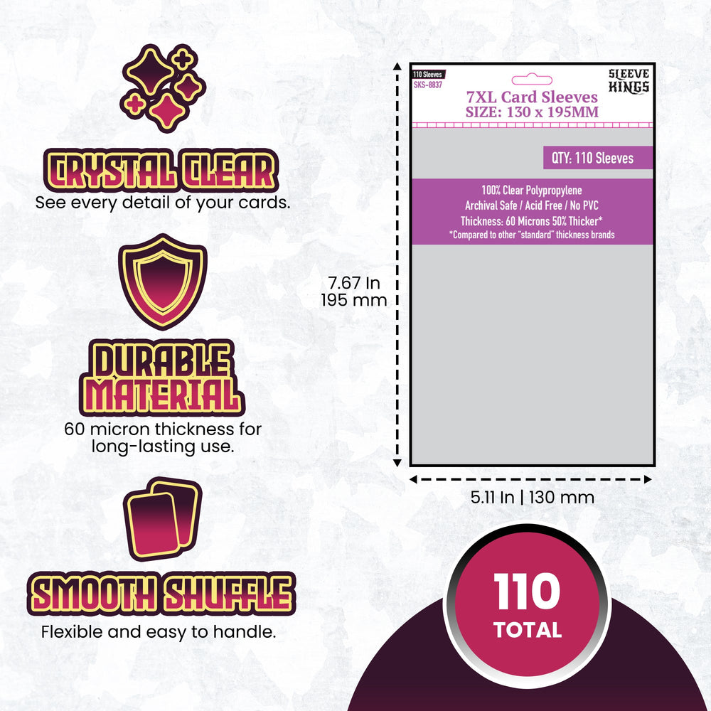 7XL Game Card Sleeves (130x195mm) 110 Pack, 60 Micron, SKS-8837