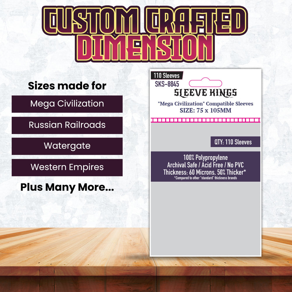 "Mega Civilization" Compatible Sleeves (75x105mm)  110 pack, 60 Micron, SKS-8845
