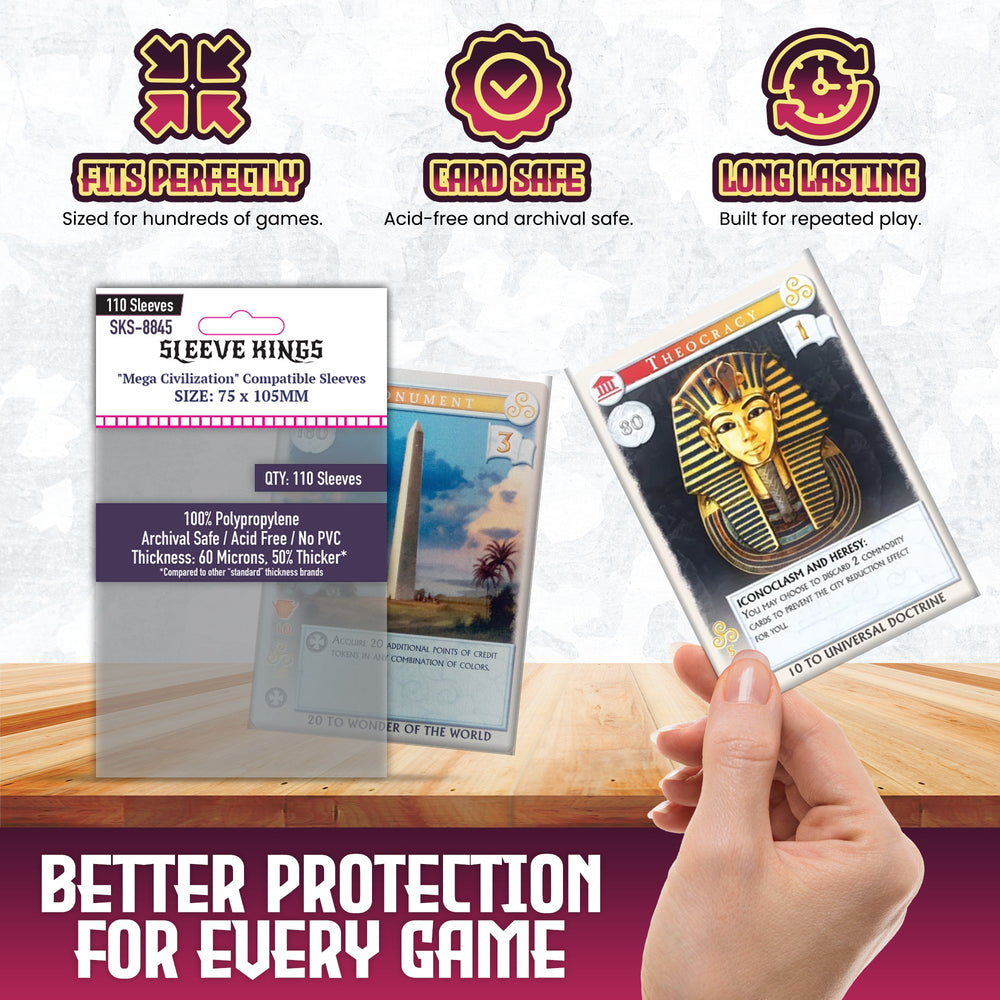 "Mega Civilization" Compatible Sleeves (75x105mm)  110 pack, 60 Micron, SKS-8845