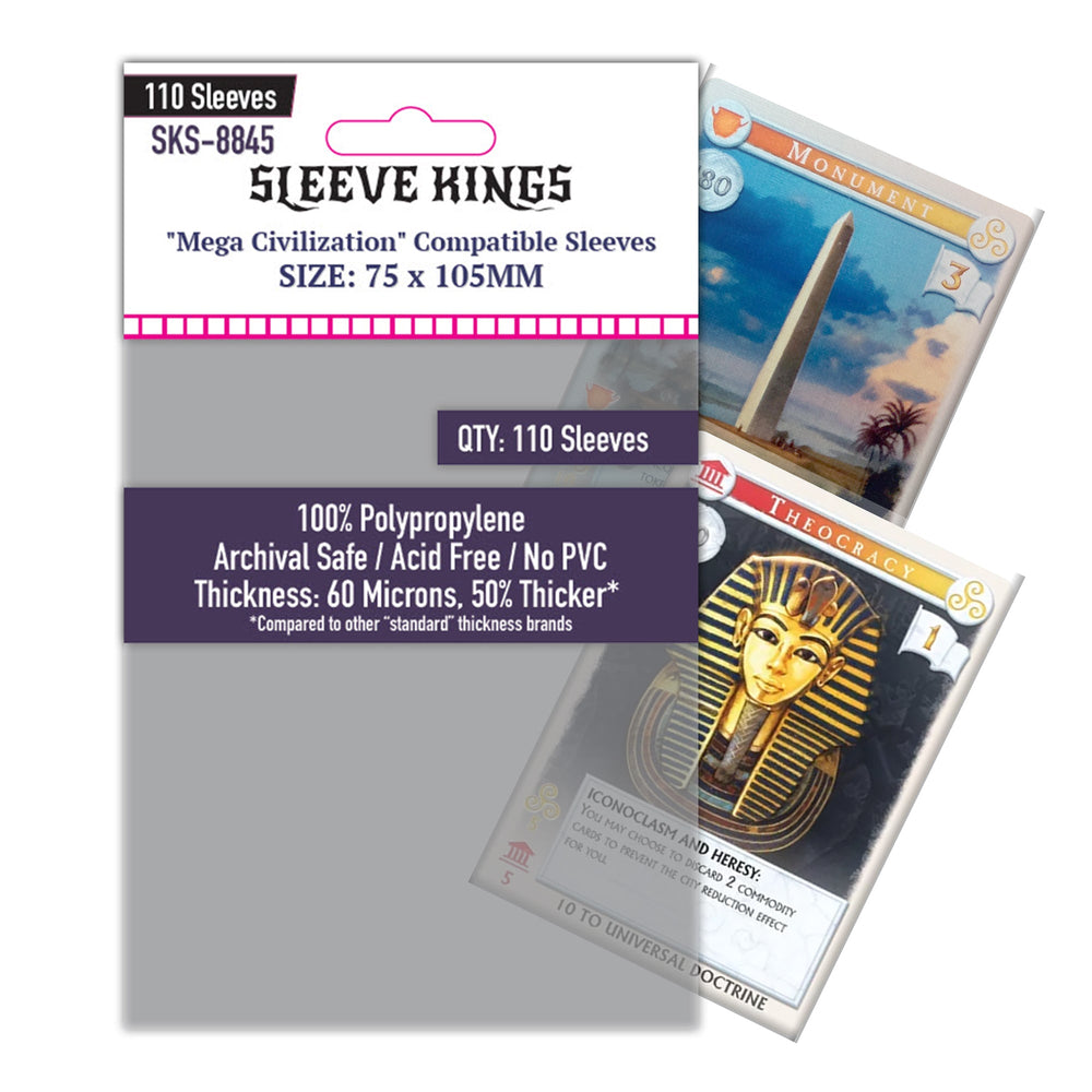 "Mega Civilization" Compatible Sleeves (75x105mm)  110 pack, 60 Micron, SKS-8845