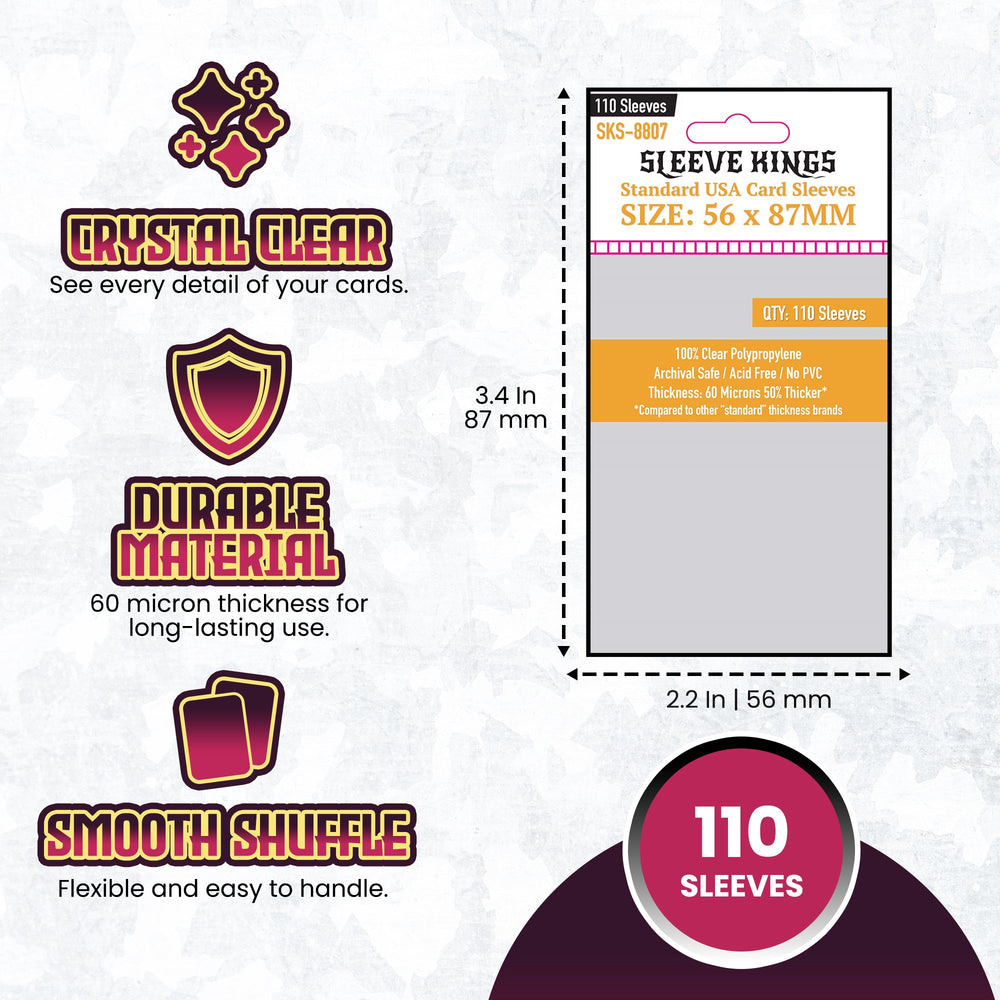 Sleeve Kings Standard USA Card Sleeves (56x87mm) - 110 Pack, SKS-8807