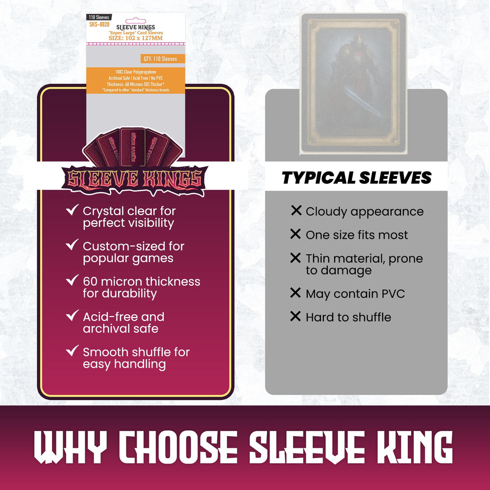 Super Large Game Card Sleeves (102x127mm) 110 Pack, 60 Micron, SKS-8820