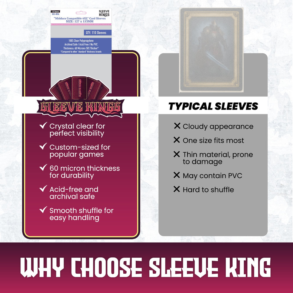 "Middara" Compatible 6XL Game Card Sleeves (127x153mm) 110 Pack, 60 Micron, SKS-8836