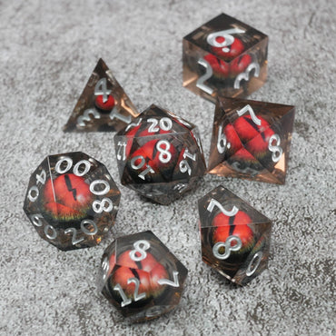 Smaug's Eye |  7 Piece Moving Eye DnD Dice Set | Acrylic RPG Gaming Dice (ONLINE ORDER ONLY)