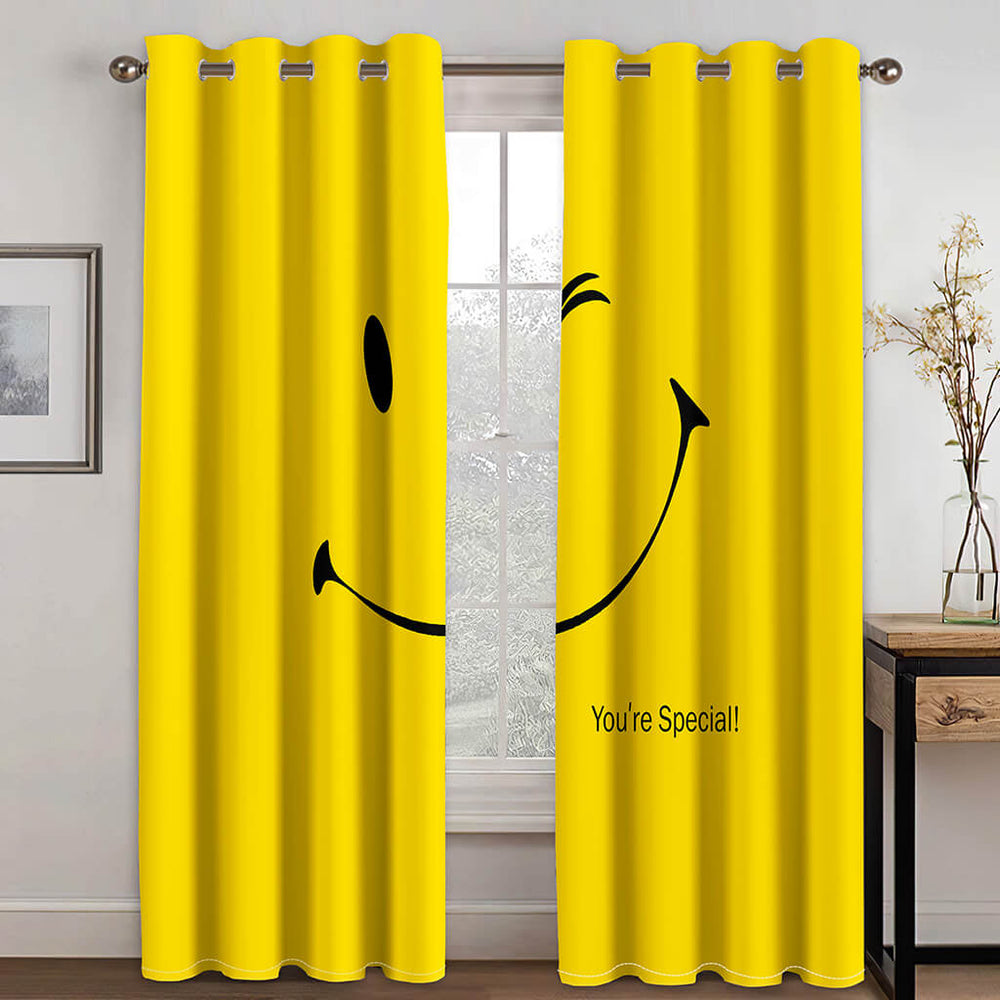 Smile Emoji Curtains Blackout Window Treatments Drapes for Room Decoration (Online Order Only)
