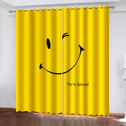 Smile Emoji Curtains Blackout Window Treatments Drapes for Room Decoration (Online Order Only)