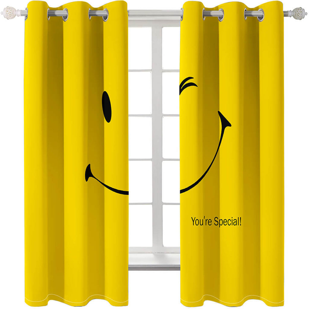 Smile Emoji Curtains Blackout Window Treatments Drapes for Room Decoration (Online Order Only)