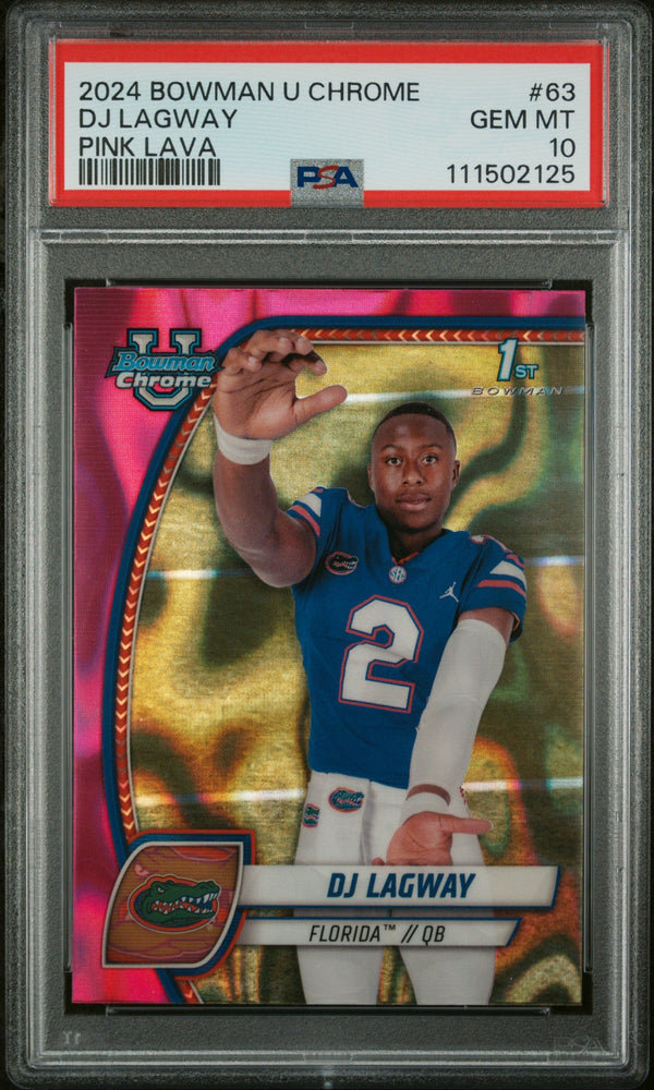 Graded 2024 Topps Bowman U Chrome DJ Lagway #63 Pink Lava Rookie RC Football Card PSA 10 Gem Mint (ONLINE ORDER ONLY)