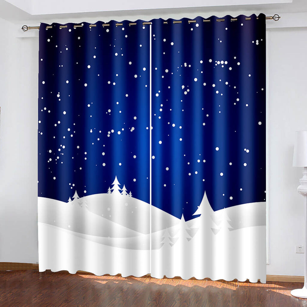 Snowflake Snow Scene Curtains Blackout Window Treatments Drapes Room Decor (Online Order Only)