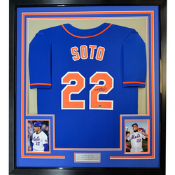 Framed Facsimile Autographed Juan Soto 35x39 New York Blue Reprint Laser Auto Baseball Jersey (ONLINE ORDER ONLY)