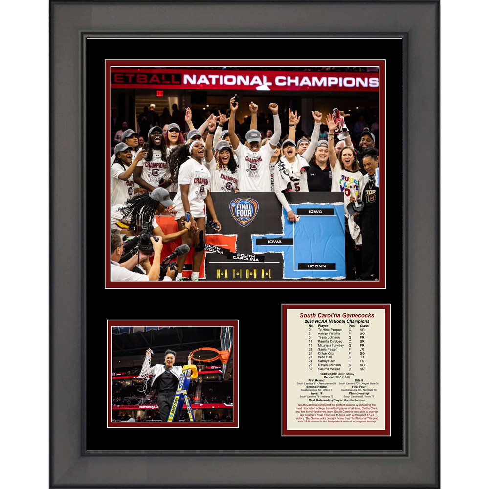 Framed South Carolina Gamecocks 2024 Women's NCAA National Champions 11"x14" College Basketball Three Photo Collage (ONLINE ORDER ONLY)