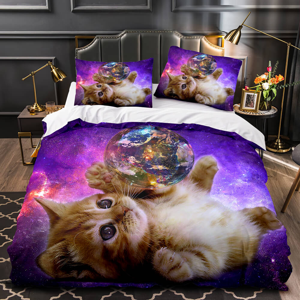 Space Cat Astronaut Cat In Space Bedding Set Duvet Covers Bedding Sets (Online Order Only)