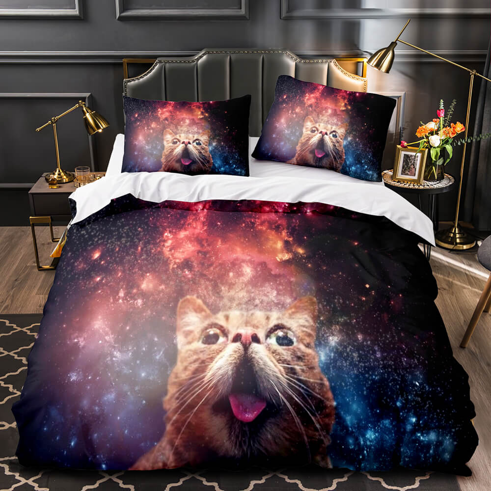 Space Cat Astronaut Cat In Space Bedding Set Duvet Covers Bedding Sets (Online Order Only)