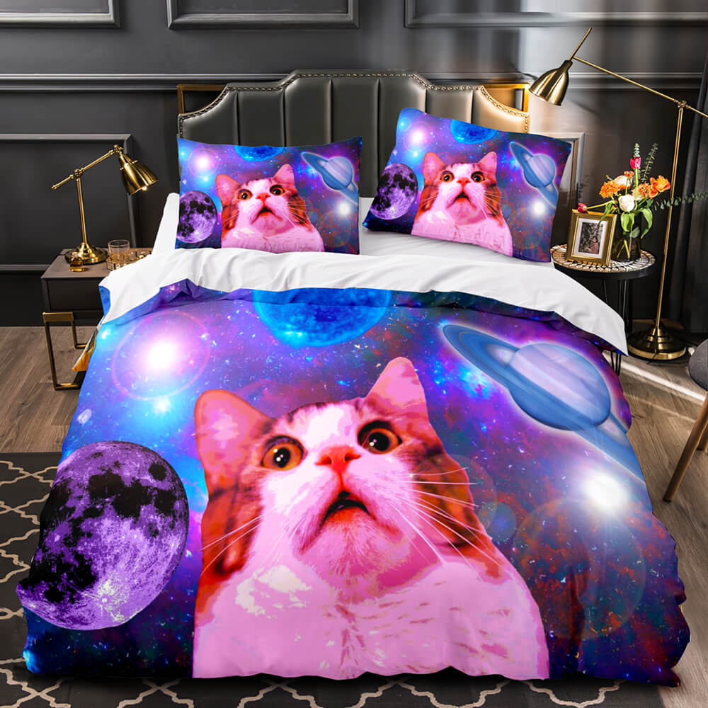 Space Cat Astronaut Cat In Space Bedding Set Duvet Covers Bedding Sets (Online Order Only)