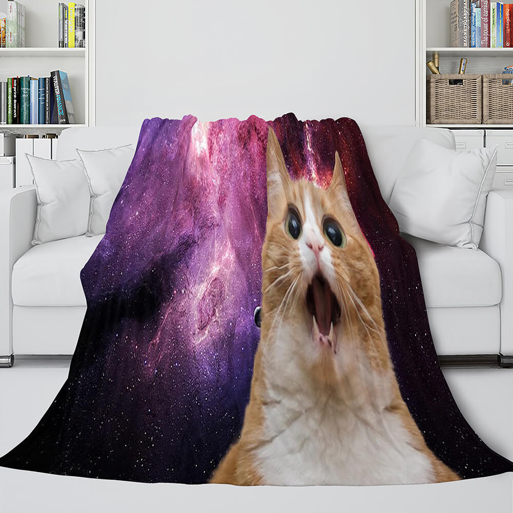 Space Cat Astronaut Cat In Space Flannel Fleece Blanket Nap Wrap Blanket (Online Order Only)