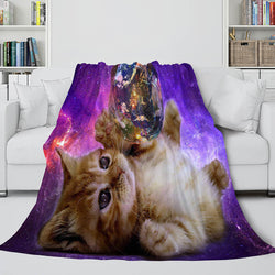 Space Cat Astronaut Cat In Space Flannel Fleece Blanket Nap Wrap Blanket (Online Order Only)