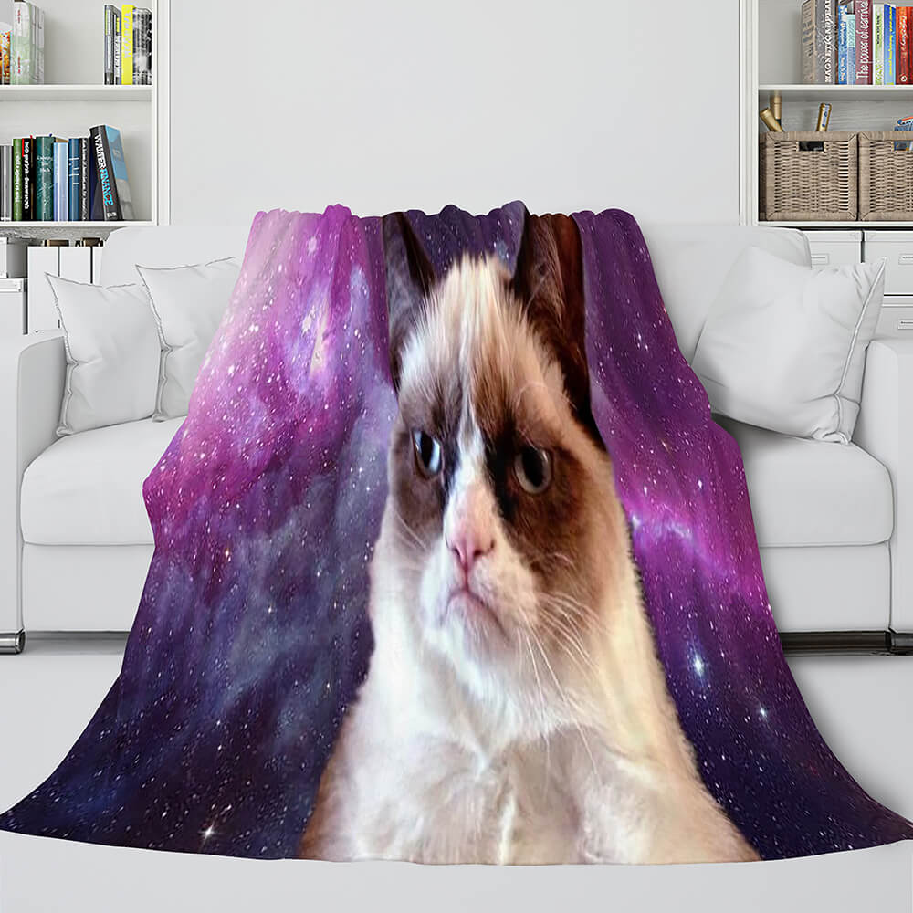 Space Cat Astronaut Cat In Space Flannel Fleece Blanket Nap Wrap Blanket (Online Order Only)